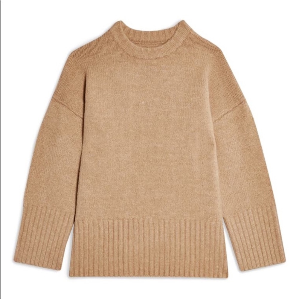Topshop Supersoft Deep Hem Crewneck Sweater Camel XS - Picture 7 of 13